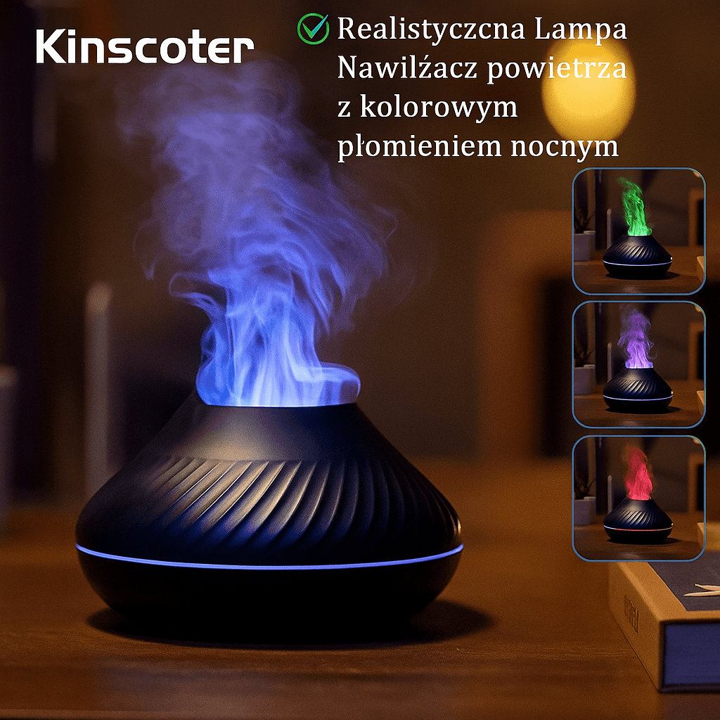 Przenośny nawilżacz powietrza z kolorowym płomieniem nocnym - dyfuzor olejków eterycznych