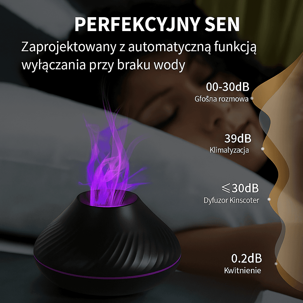 Przenośny nawilżacz powietrza z kolorowym płomieniem nocnym - dyfuzor olejków eterycznych