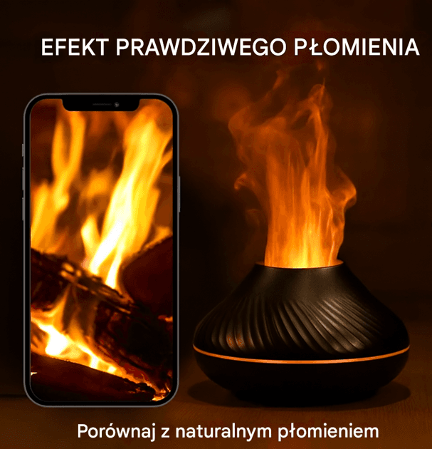 Przenośny nawilżacz powietrza z kolorowym płomieniem nocnym - dyfuzor olejków eterycznych